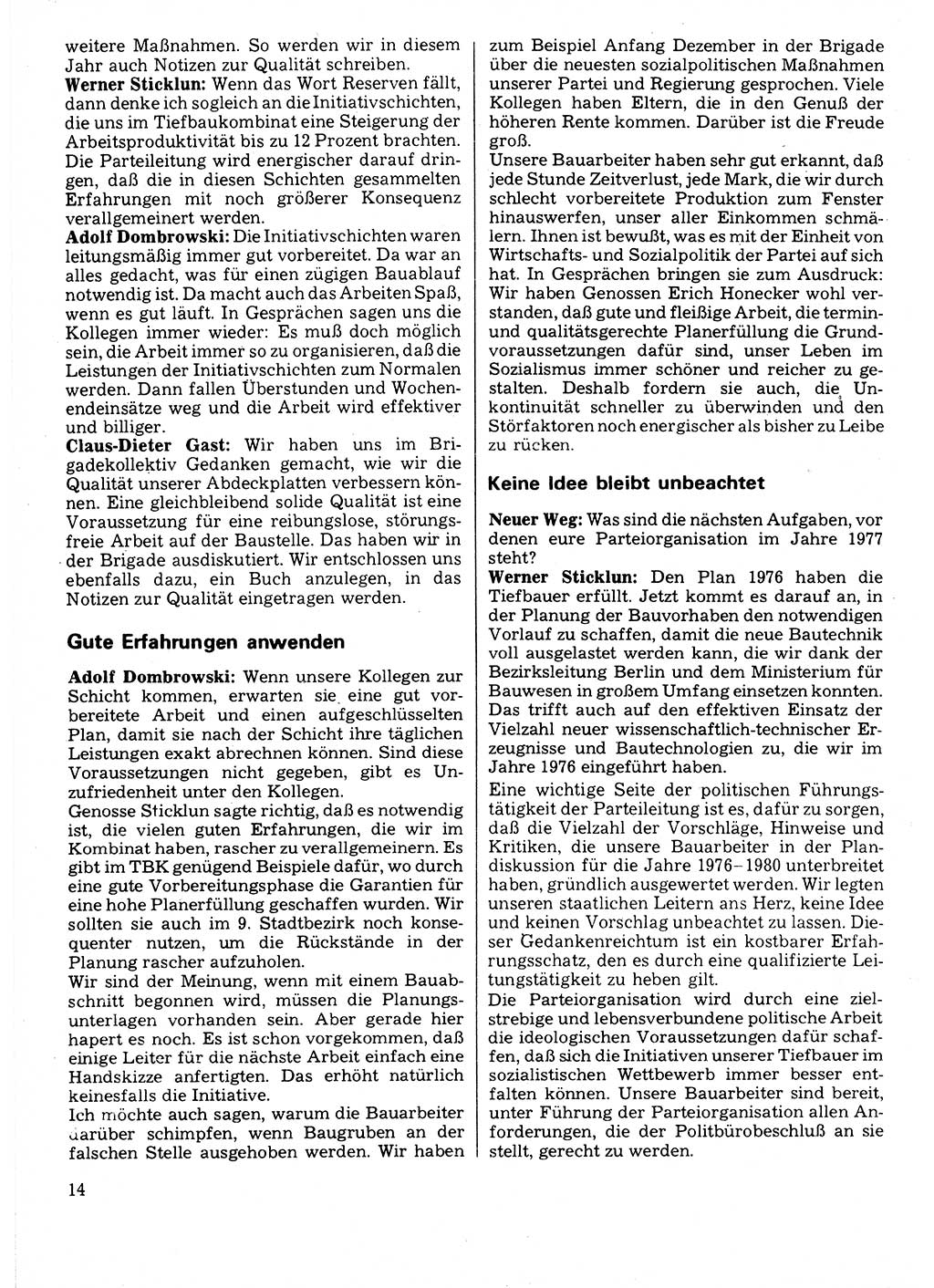 Neuer Weg (NW), Organ des Zentralkomitees (ZK) der SED (Sozialistische Einheitspartei Deutschlands) für Fragen des Parteilebens, 32. Jahrgang [Deutsche Demokratische Republik (DDR)] 1977, Seite 14 (NW ZK SED DDR 1977, S. 14)