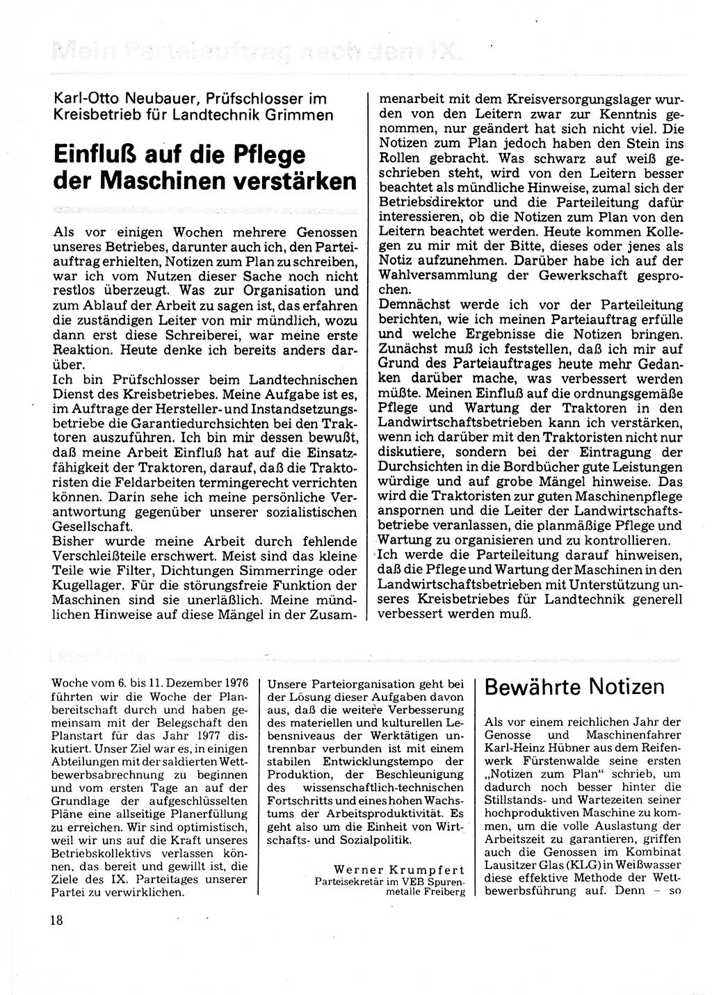 Neuer Weg (NW), Organ des Zentralkomitees (ZK) der SED (Sozialistische Einheitspartei Deutschlands) für Fragen des Parteilebens, 32. Jahrgang [Deutsche Demokratische Republik (DDR)] 1977, Seite 18 (NW ZK SED DDR 1977, S. 18)