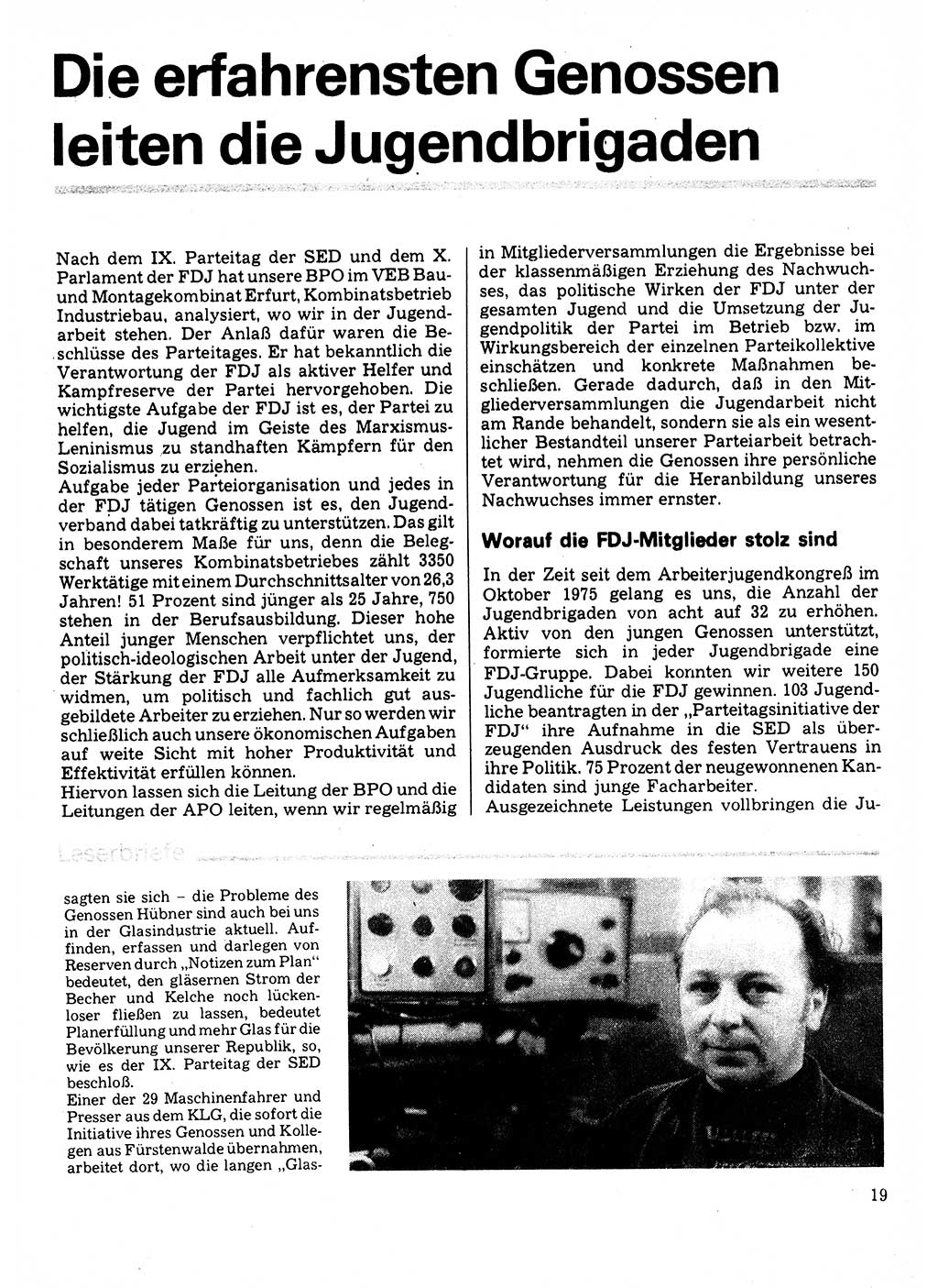 Neuer Weg (NW), Organ des Zentralkomitees (ZK) der SED (Sozialistische Einheitspartei Deutschlands) für Fragen des Parteilebens, 32. Jahrgang [Deutsche Demokratische Republik (DDR)] 1977, Seite 19 (NW ZK SED DDR 1977, S. 19)