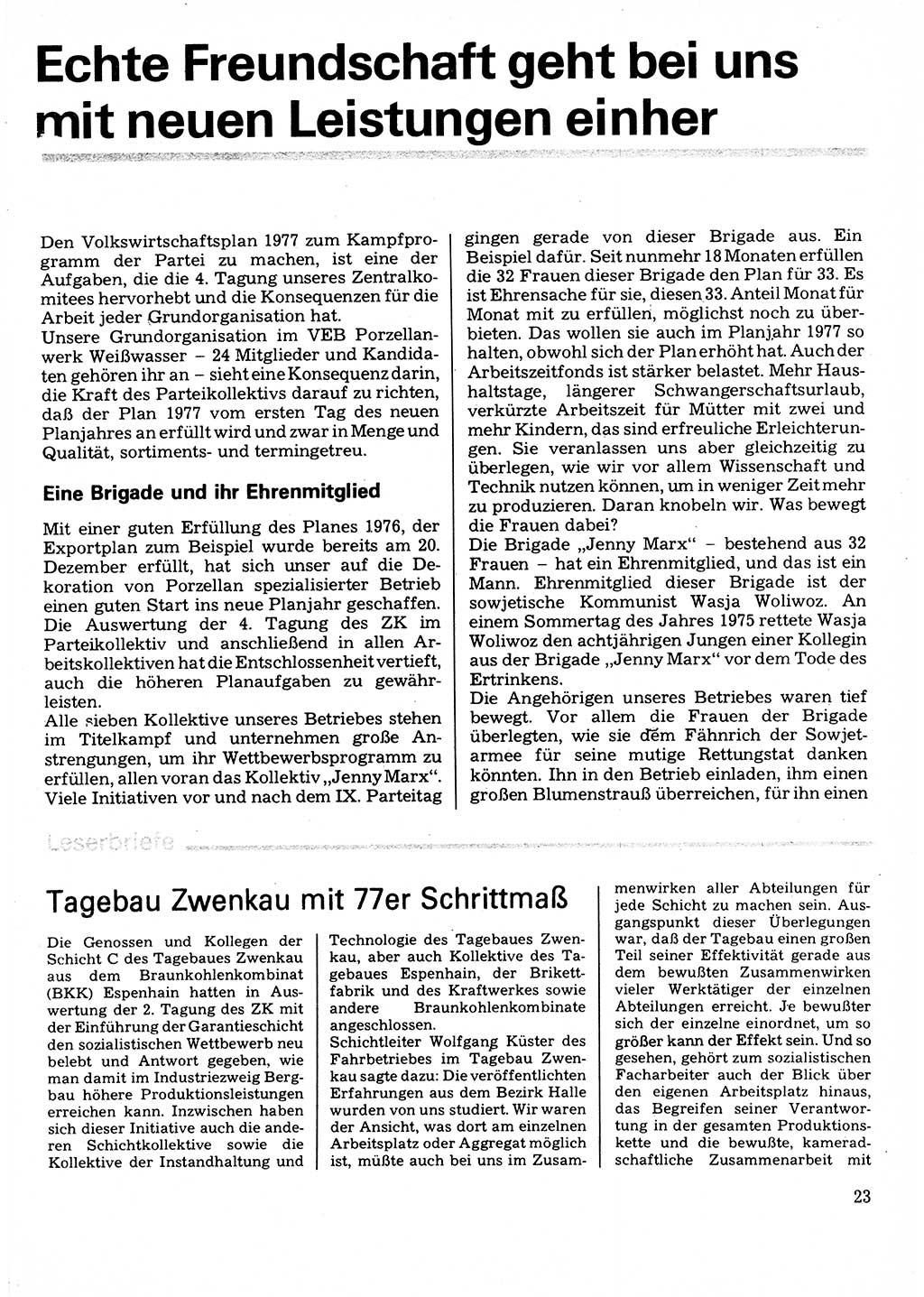 Neuer Weg (NW), Organ des Zentralkomitees (ZK) der SED (Sozialistische Einheitspartei Deutschlands) für Fragen des Parteilebens, 32. Jahrgang [Deutsche Demokratische Republik (DDR)] 1977, Seite 23 (NW ZK SED DDR 1977, S. 23)