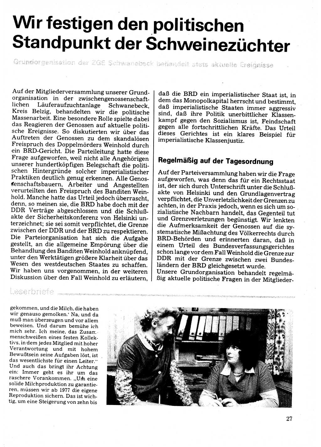 Neuer Weg (NW), Organ des Zentralkomitees (ZK) der SED (Sozialistische Einheitspartei Deutschlands) für Fragen des Parteilebens, 32. Jahrgang [Deutsche Demokratische Republik (DDR)] 1977, Seite 27 (NW ZK SED DDR 1977, S. 27)