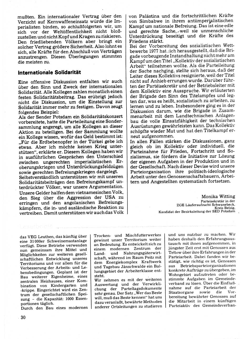 Neuer Weg (NW), Organ des Zentralkomitees (ZK) der SED (Sozialistische Einheitspartei Deutschlands) für Fragen des Parteilebens, 32. Jahrgang [Deutsche Demokratische Republik (DDR)] 1977, Seite 30 (NW ZK SED DDR 1977, S. 30)