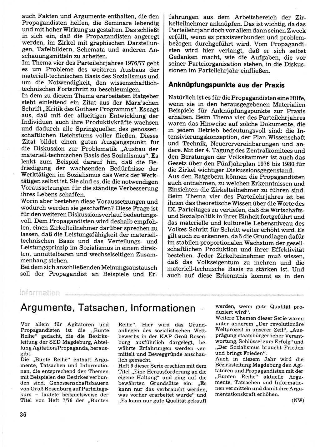Neuer Weg (NW), Organ des Zentralkomitees (ZK) der SED (Sozialistische Einheitspartei Deutschlands) für Fragen des Parteilebens, 32. Jahrgang [Deutsche Demokratische Republik (DDR)] 1977, Seite 36 (NW ZK SED DDR 1977, S. 36)