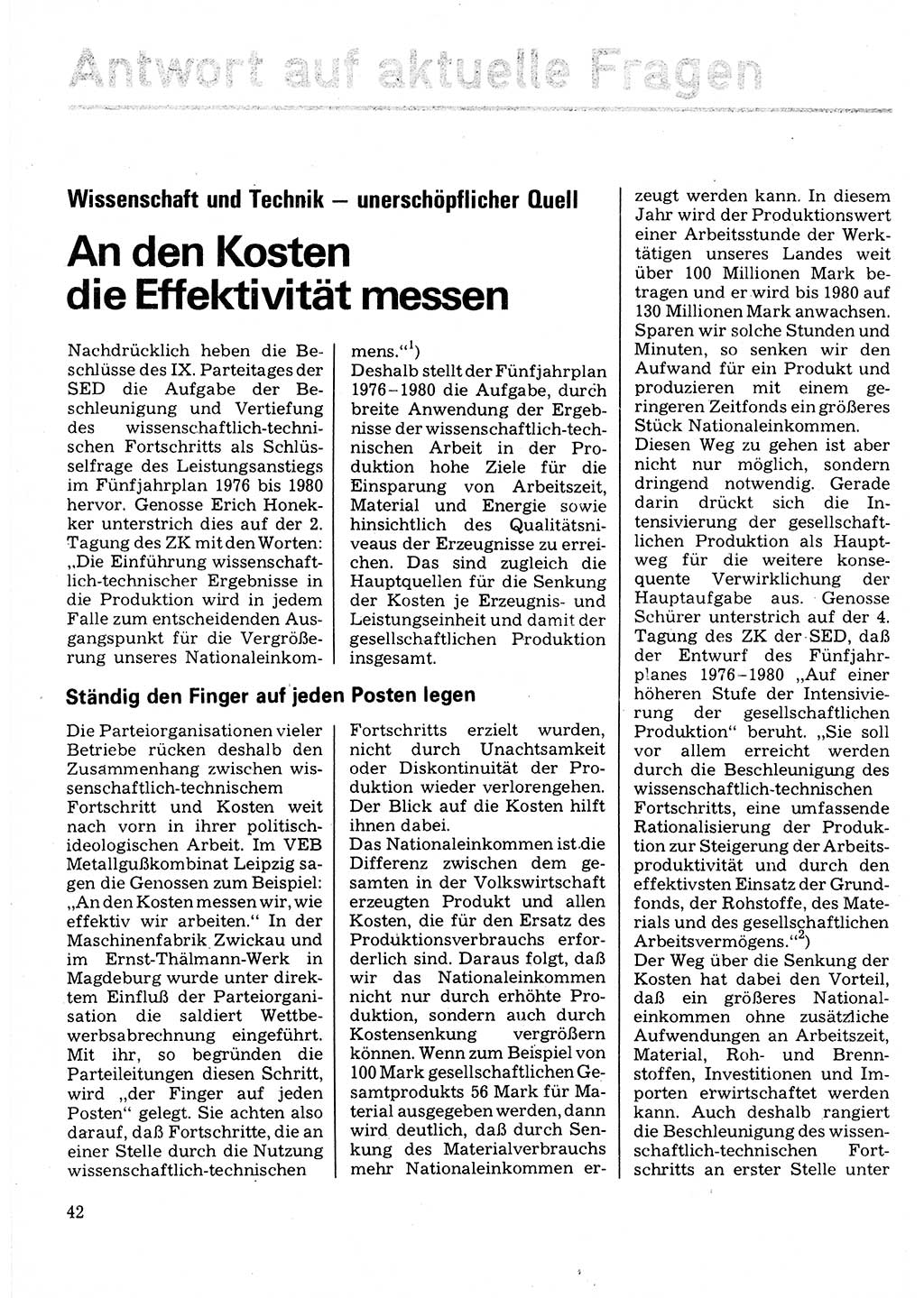 Neuer Weg (NW), Organ des Zentralkomitees (ZK) der SED (Sozialistische Einheitspartei Deutschlands) für Fragen des Parteilebens, 32. Jahrgang [Deutsche Demokratische Republik (DDR)] 1977, Seite 42 (NW ZK SED DDR 1977, S. 42)