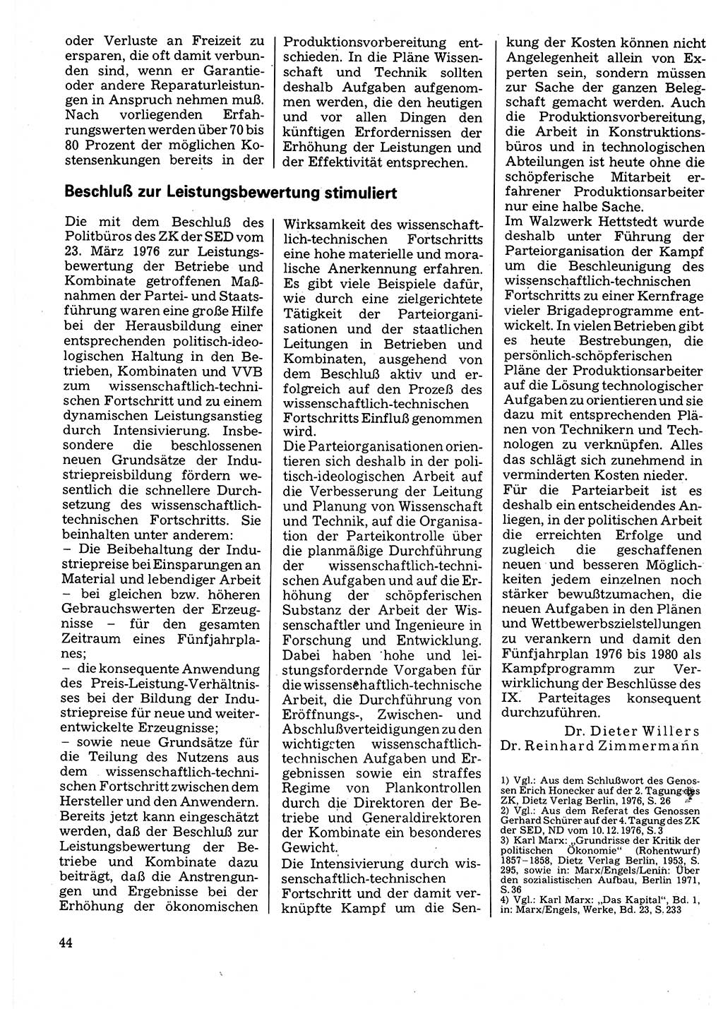 Neuer Weg (NW), Organ des Zentralkomitees (ZK) der SED (Sozialistische Einheitspartei Deutschlands) für Fragen des Parteilebens, 32. Jahrgang [Deutsche Demokratische Republik (DDR)] 1977, Seite 44 (NW ZK SED DDR 1977, S. 44)
