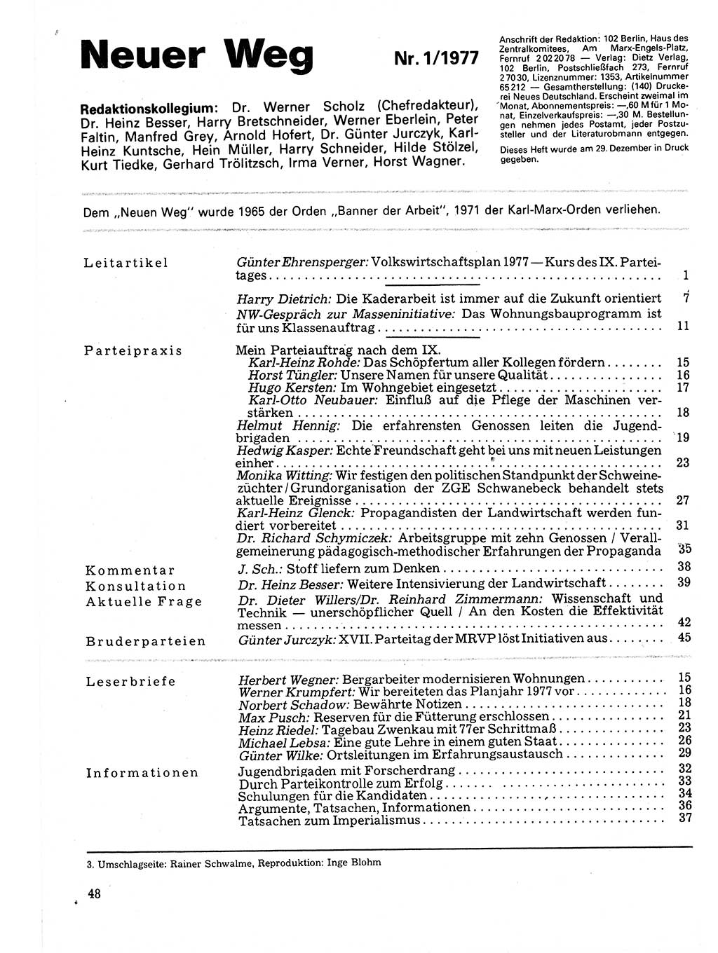 Neuer Weg (NW), Organ des Zentralkomitees (ZK) der SED (Sozialistische Einheitspartei Deutschlands) für Fragen des Parteilebens, 32. Jahrgang [Deutsche Demokratische Republik (DDR)] 1977, Seite 48 (NW ZK SED DDR 1977, S. 48)