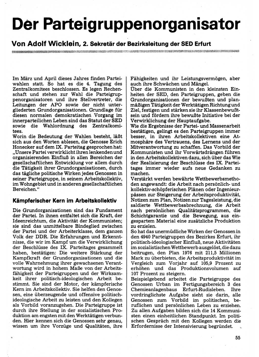Neuer Weg (NW), Organ des Zentralkomitees (ZK) der SED (Sozialistische Einheitspartei Deutschlands) für Fragen des Parteilebens, 32. Jahrgang [Deutsche Demokratische Republik (DDR)] 1977, Seite 55 (NW ZK SED DDR 1977, S. 55)
