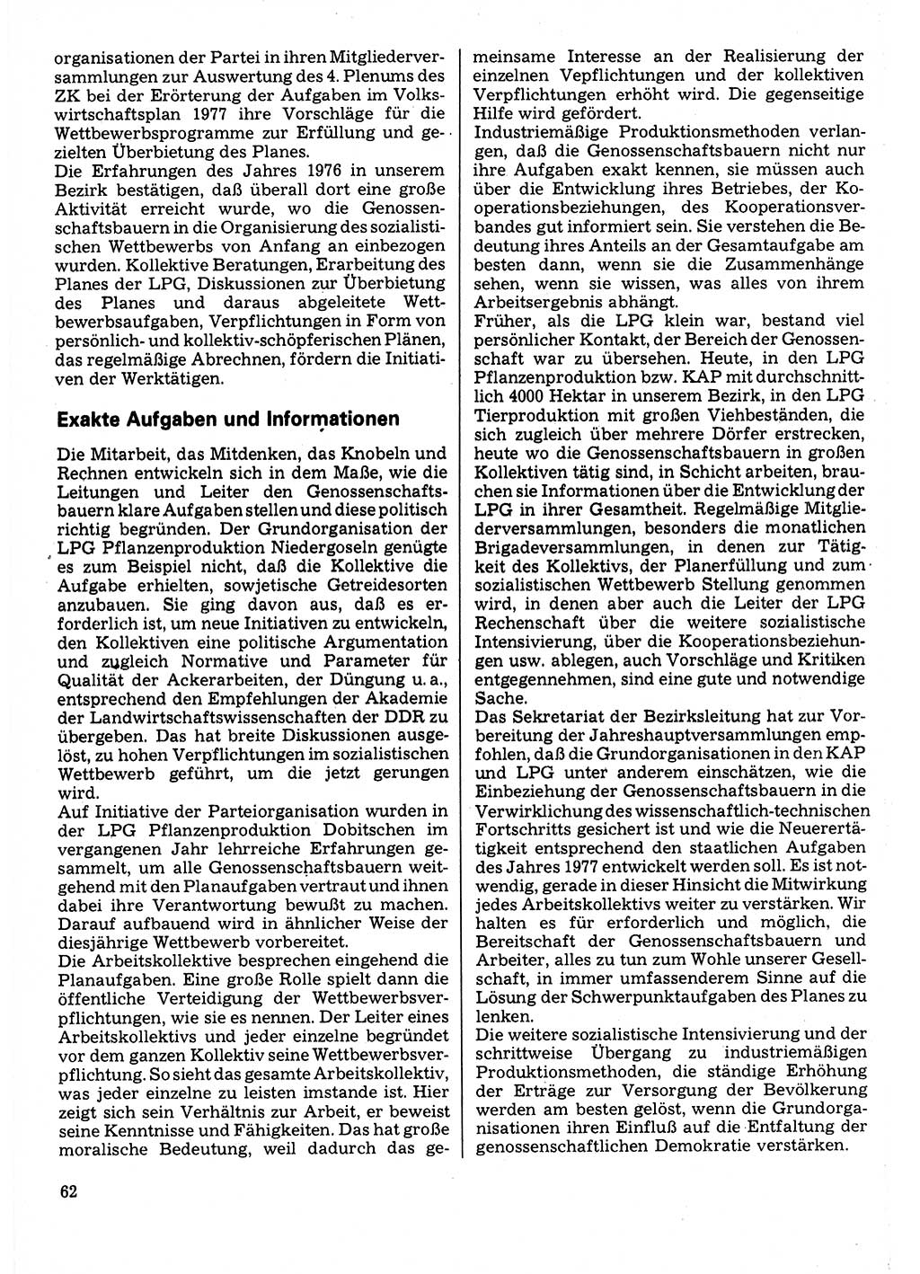 Neuer Weg (NW), Organ des Zentralkomitees (ZK) der SED (Sozialistische Einheitspartei Deutschlands) für Fragen des Parteilebens, 32. Jahrgang [Deutsche Demokratische Republik (DDR)] 1977, Seite 62 (NW ZK SED DDR 1977, S. 62)