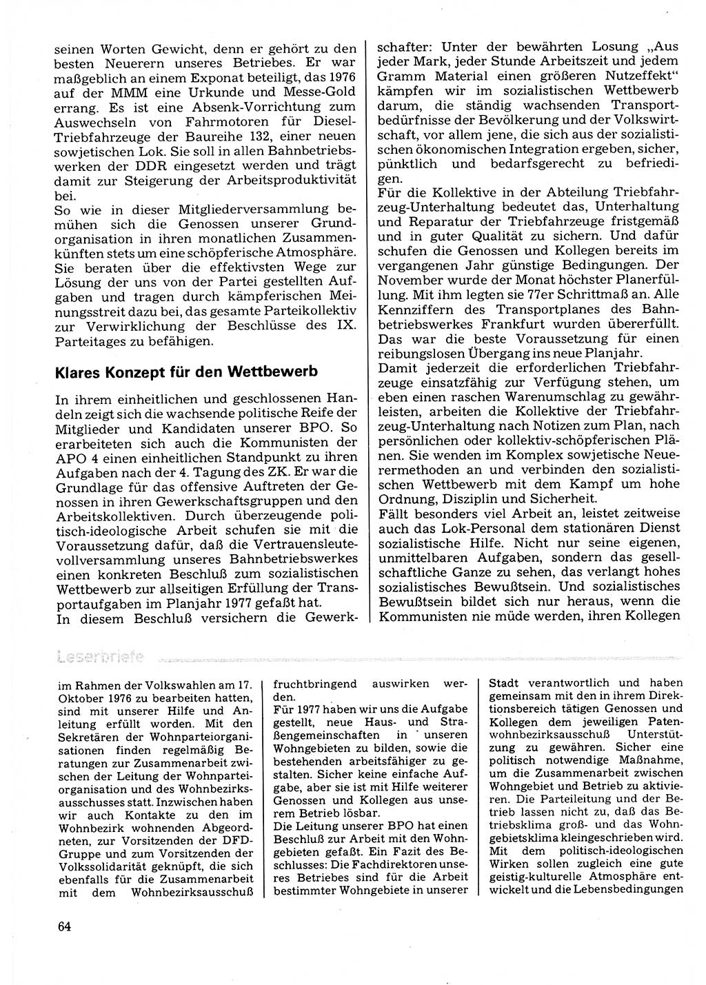 Neuer Weg (NW), Organ des Zentralkomitees (ZK) der SED (Sozialistische Einheitspartei Deutschlands) für Fragen des Parteilebens, 32. Jahrgang [Deutsche Demokratische Republik (DDR)] 1977, Seite 64 (NW ZK SED DDR 1977, S. 64)