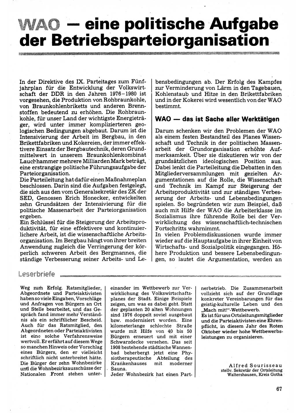 Neuer Weg (NW), Organ des Zentralkomitees (ZK) der SED (Sozialistische Einheitspartei Deutschlands) für Fragen des Parteilebens, 32. Jahrgang [Deutsche Demokratische Republik (DDR)] 1977, Seite 67 (NW ZK SED DDR 1977, S. 67)
