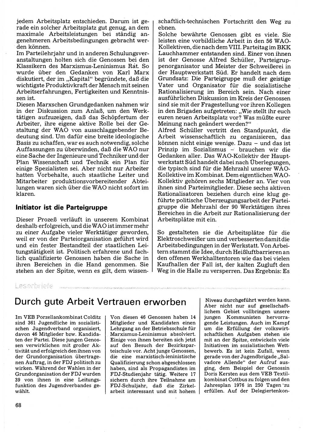 Neuer Weg (NW), Organ des Zentralkomitees (ZK) der SED (Sozialistische Einheitspartei Deutschlands) für Fragen des Parteilebens, 32. Jahrgang [Deutsche Demokratische Republik (DDR)] 1977, Seite 68 (NW ZK SED DDR 1977, S. 68)