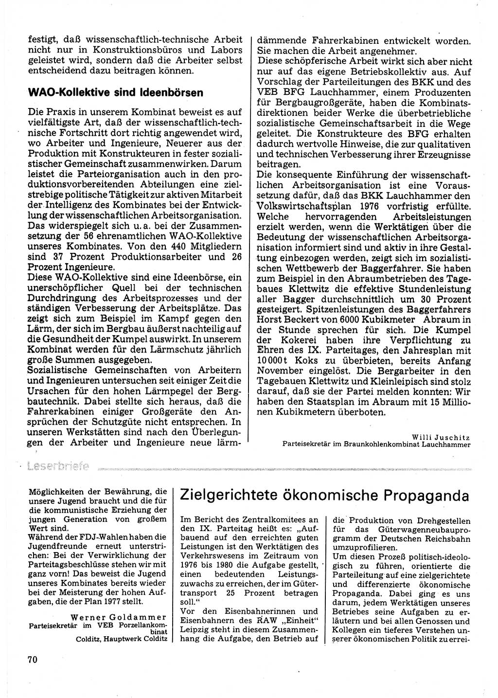 Neuer Weg (NW), Organ des Zentralkomitees (ZK) der SED (Sozialistische Einheitspartei Deutschlands) für Fragen des Parteilebens, 32. Jahrgang [Deutsche Demokratische Republik (DDR)] 1977, Seite 70 (NW ZK SED DDR 1977, S. 70)