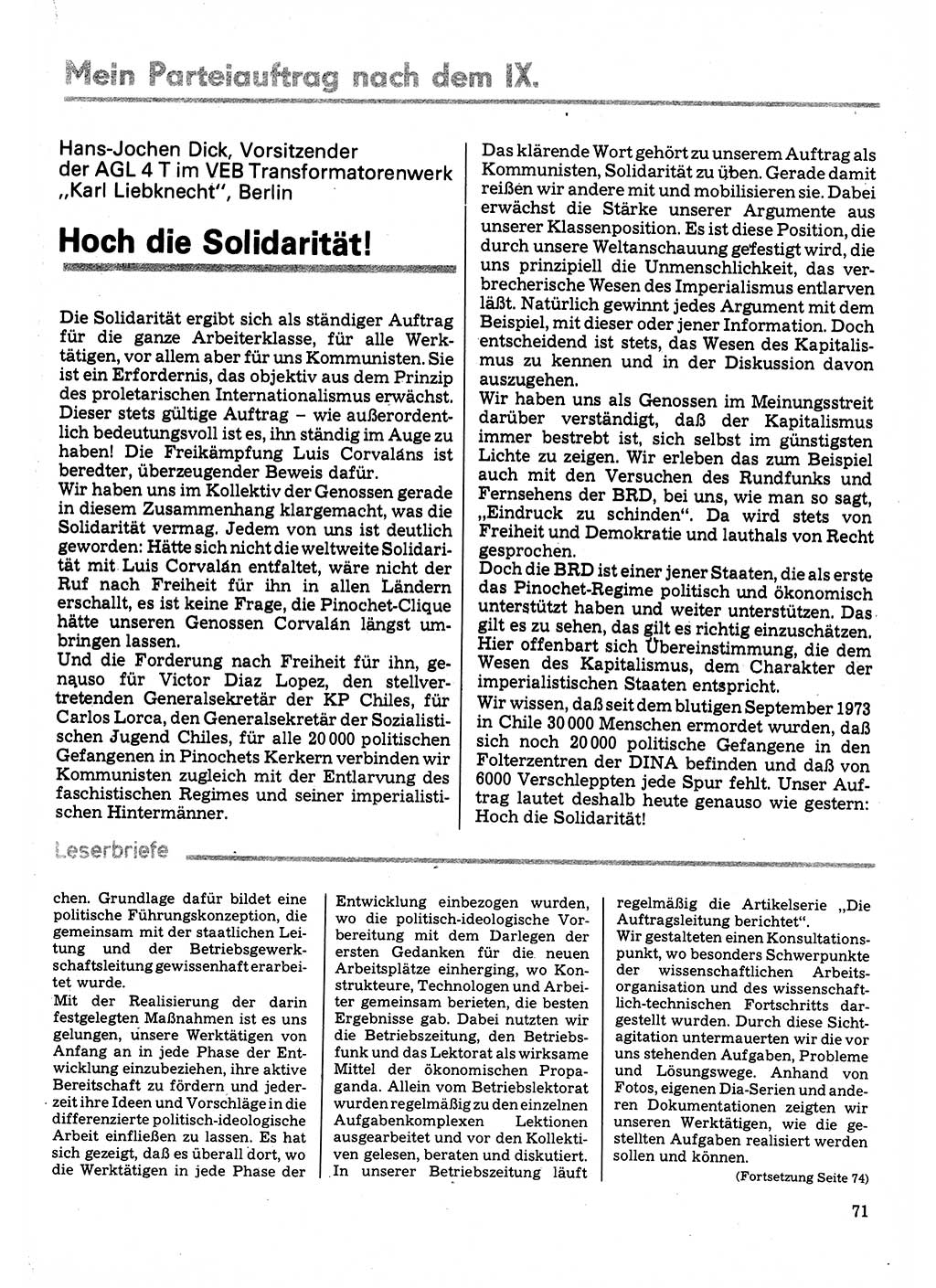 Neuer Weg (NW), Organ des Zentralkomitees (ZK) der SED (Sozialistische Einheitspartei Deutschlands) für Fragen des Parteilebens, 32. Jahrgang [Deutsche Demokratische Republik (DDR)] 1977, Seite 71 (NW ZK SED DDR 1977, S. 71)