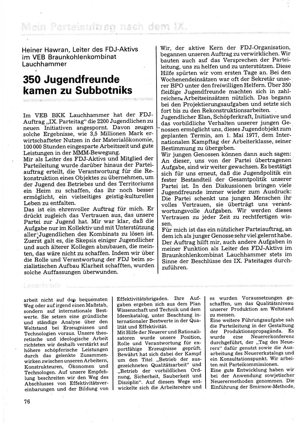 Neuer Weg (NW), Organ des Zentralkomitees (ZK) der SED (Sozialistische Einheitspartei Deutschlands) für Fragen des Parteilebens, 32. Jahrgang [Deutsche Demokratische Republik (DDR)] 1977, Seite 76 (NW ZK SED DDR 1977, S. 76)
