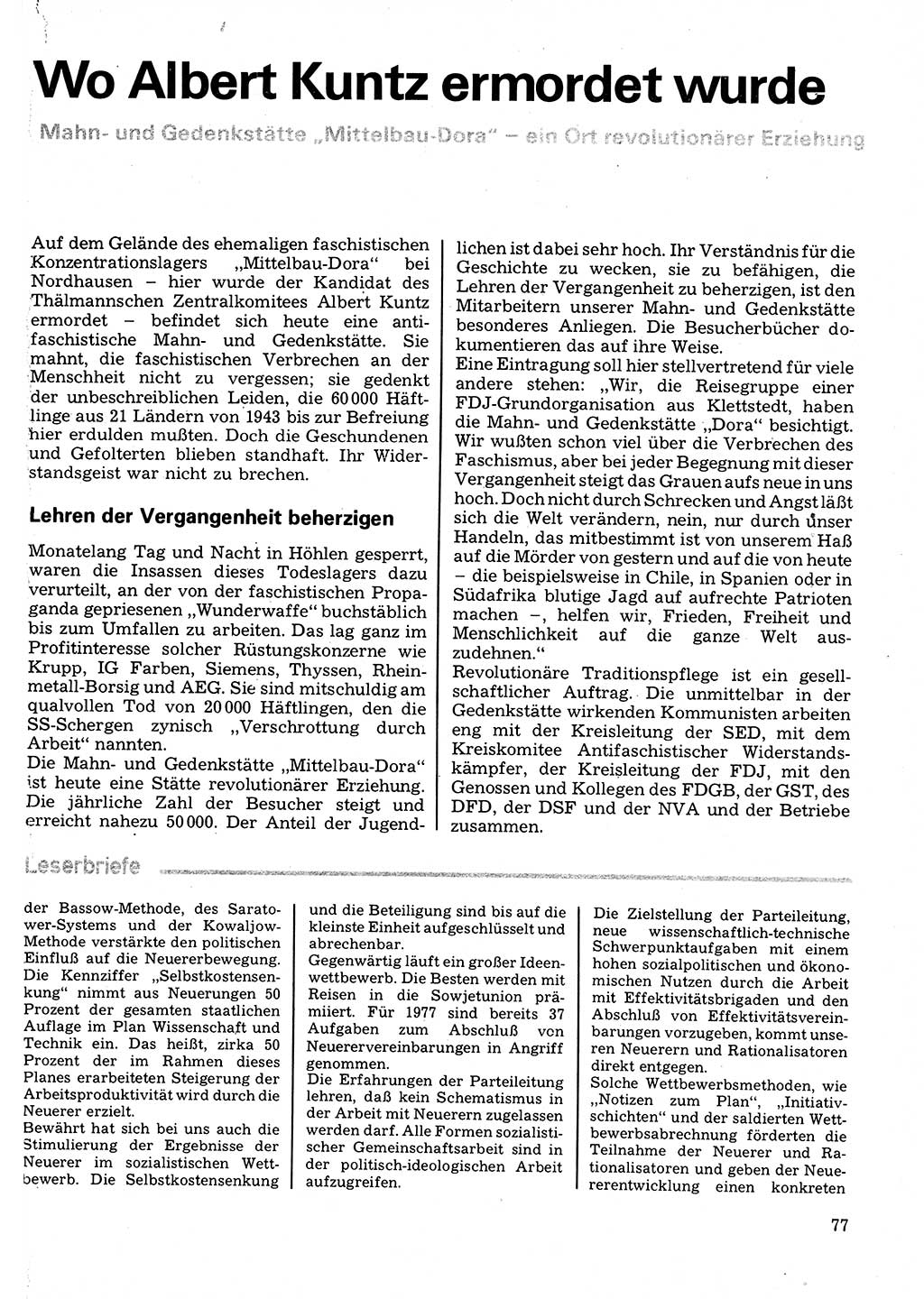 Neuer Weg (NW), Organ des Zentralkomitees (ZK) der SED (Sozialistische Einheitspartei Deutschlands) für Fragen des Parteilebens, 32. Jahrgang [Deutsche Demokratische Republik (DDR)] 1977, Seite 77 (NW ZK SED DDR 1977, S. 77)