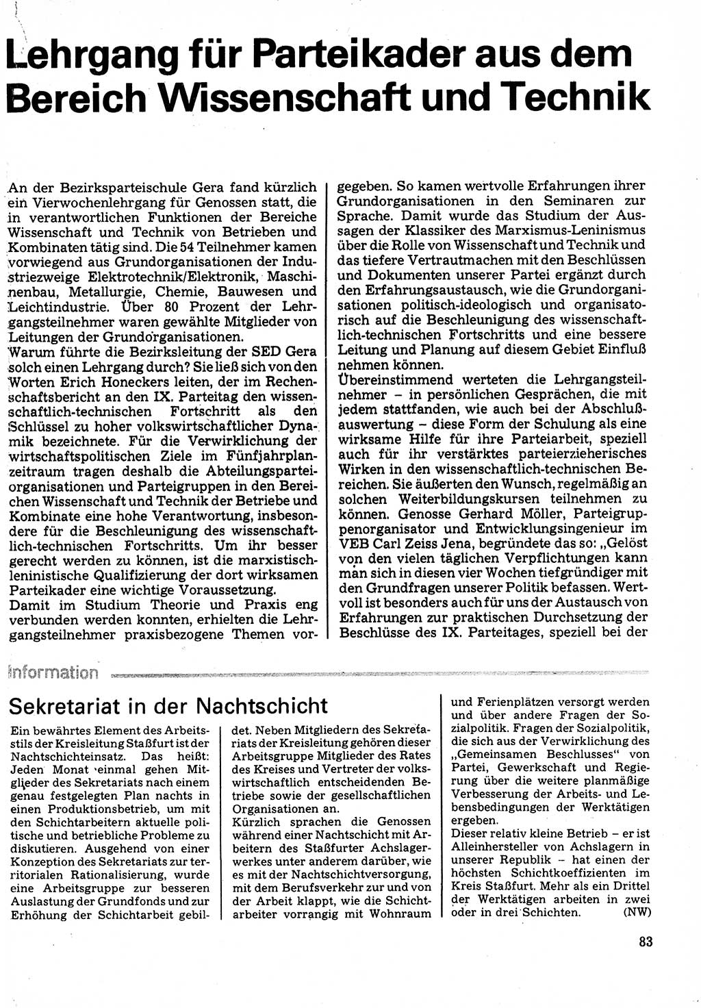 Neuer Weg (NW), Organ des Zentralkomitees (ZK) der SED (Sozialistische Einheitspartei Deutschlands) für Fragen des Parteilebens, 32. Jahrgang [Deutsche Demokratische Republik (DDR)] 1977, Seite 83 (NW ZK SED DDR 1977, S. 83)