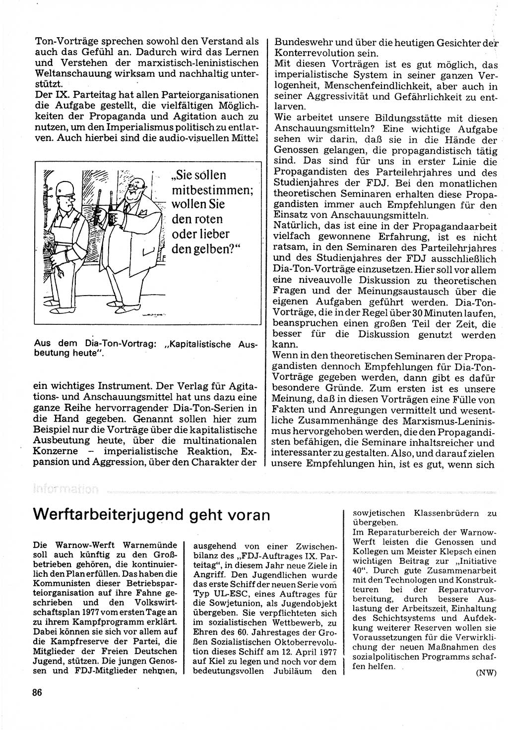 Neuer Weg (NW), Organ des Zentralkomitees (ZK) der SED (Sozialistische Einheitspartei Deutschlands) für Fragen des Parteilebens, 32. Jahrgang [Deutsche Demokratische Republik (DDR)] 1977, Seite 86 (NW ZK SED DDR 1977, S. 86)