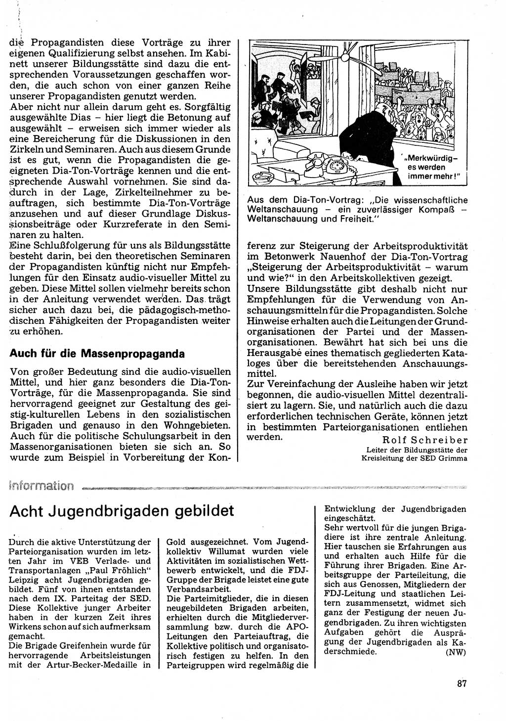 Neuer Weg (NW), Organ des Zentralkomitees (ZK) der SED (Sozialistische Einheitspartei Deutschlands) für Fragen des Parteilebens, 32. Jahrgang [Deutsche Demokratische Republik (DDR)] 1977, Seite 87 (NW ZK SED DDR 1977, S. 87)