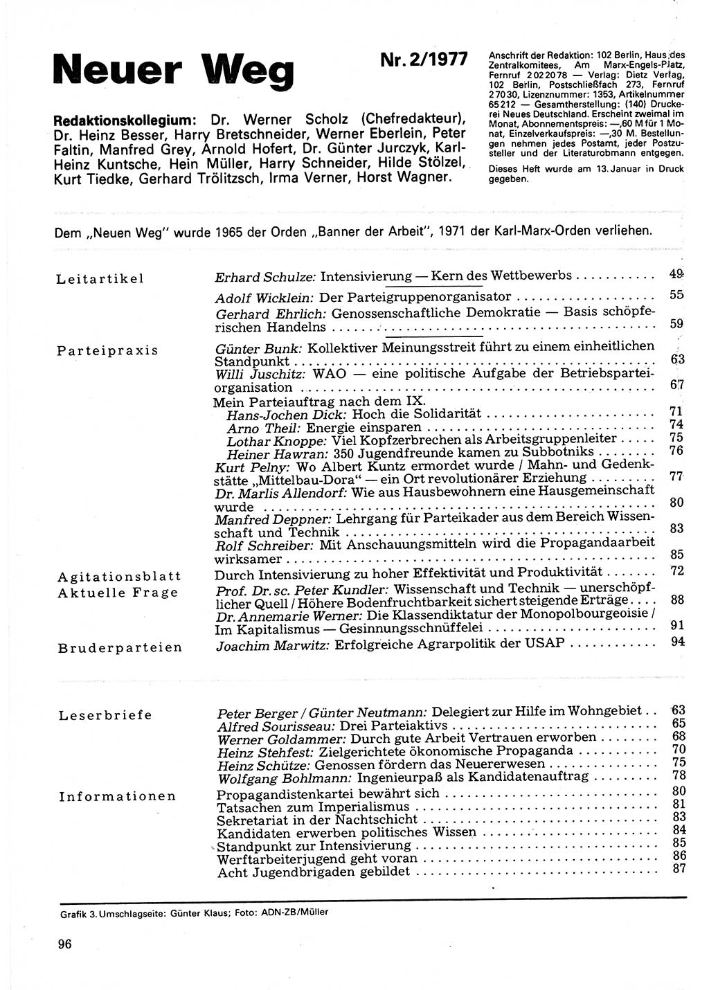 Neuer Weg (NW), Organ des Zentralkomitees (ZK) der SED (Sozialistische Einheitspartei Deutschlands) für Fragen des Parteilebens, 32. Jahrgang [Deutsche Demokratische Republik (DDR)] 1977, Seite 96 (NW ZK SED DDR 1977, S. 96)