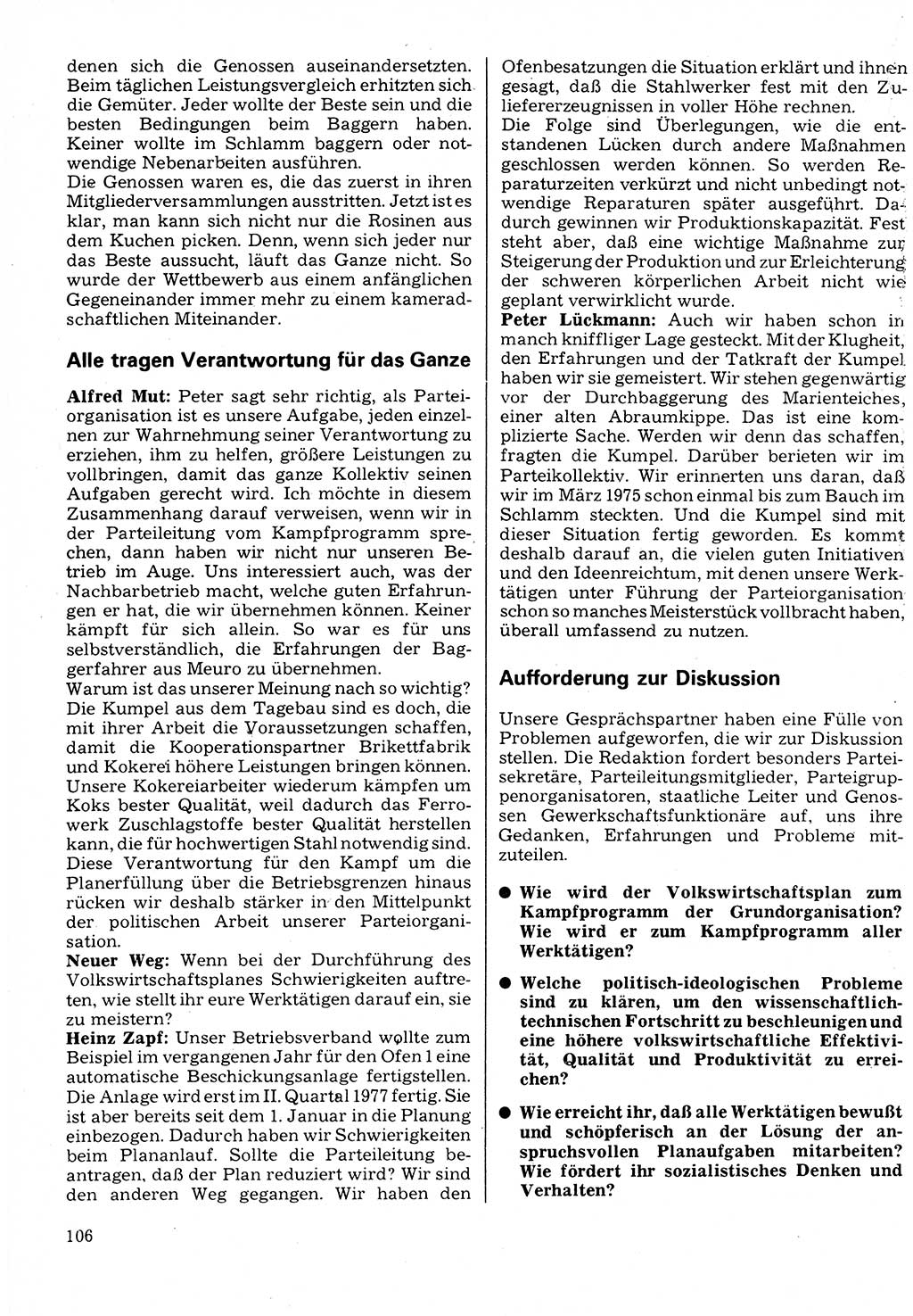 Neuer Weg (NW), Organ des Zentralkomitees (ZK) der SED (Sozialistische Einheitspartei Deutschlands) für Fragen des Parteilebens, 32. Jahrgang [Deutsche Demokratische Republik (DDR)] 1977, Seite 106 (NW ZK SED DDR 1977, S. 106)