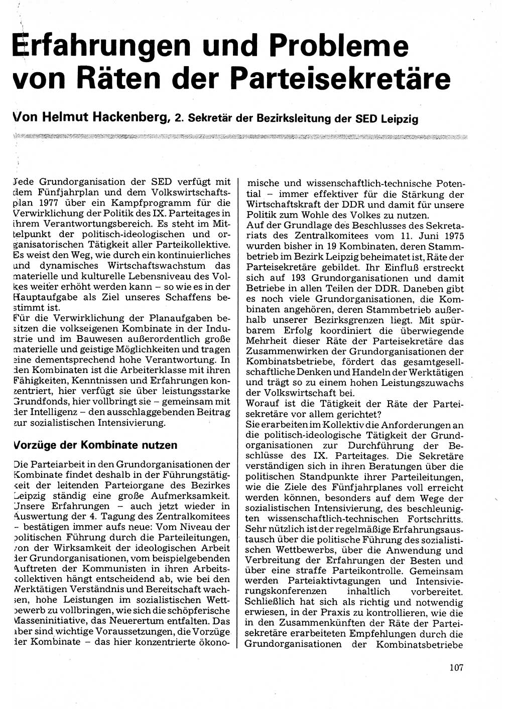 Neuer Weg (NW), Organ des Zentralkomitees (ZK) der SED (Sozialistische Einheitspartei Deutschlands) für Fragen des Parteilebens, 32. Jahrgang [Deutsche Demokratische Republik (DDR)] 1977, Seite 107 (NW ZK SED DDR 1977, S. 107)