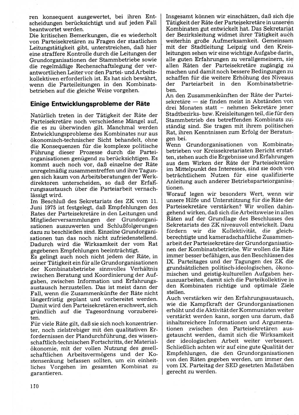 Neuer Weg (NW), Organ des Zentralkomitees (ZK) der SED (Sozialistische Einheitspartei Deutschlands) für Fragen des Parteilebens, 32. Jahrgang [Deutsche Demokratische Republik (DDR)] 1977, Seite 110 (NW ZK SED DDR 1977, S. 110)