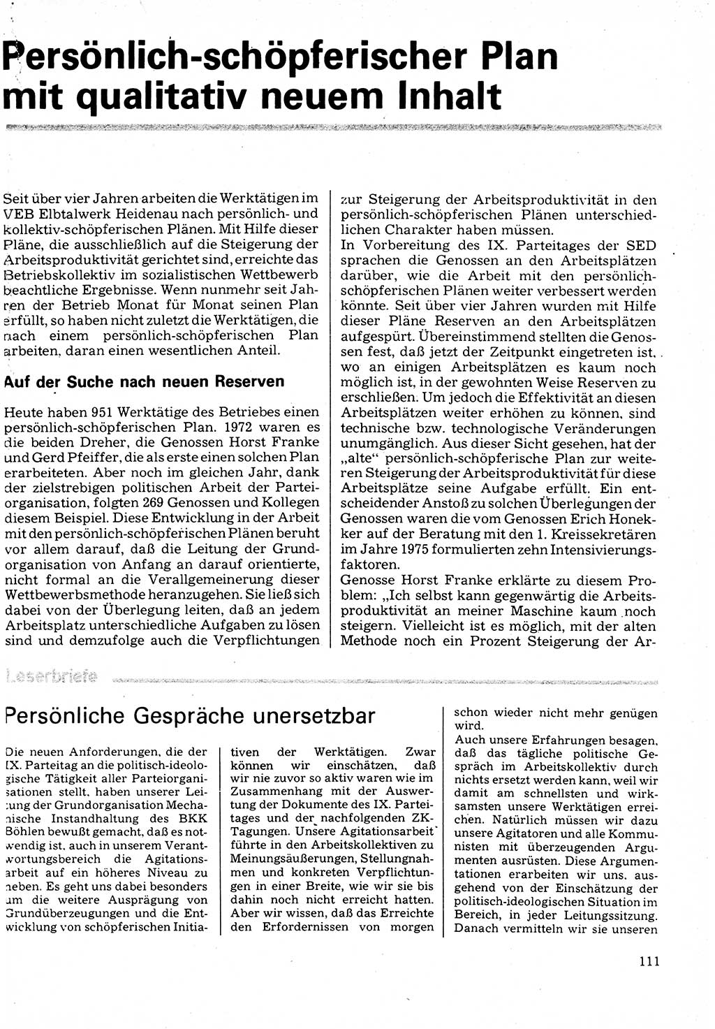 Neuer Weg (NW), Organ des Zentralkomitees (ZK) der SED (Sozialistische Einheitspartei Deutschlands) für Fragen des Parteilebens, 32. Jahrgang [Deutsche Demokratische Republik (DDR)] 1977, Seite 111 (NW ZK SED DDR 1977, S. 111)