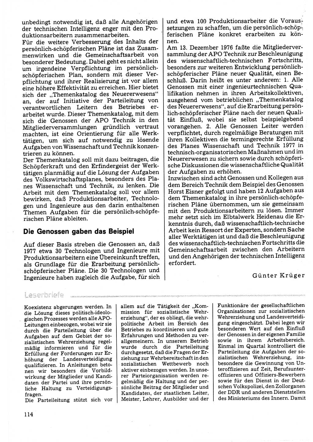 Neuer Weg (NW), Organ des Zentralkomitees (ZK) der SED (Sozialistische Einheitspartei Deutschlands) für Fragen des Parteilebens, 32. Jahrgang [Deutsche Demokratische Republik (DDR)] 1977, Seite 114 (NW ZK SED DDR 1977, S. 114)