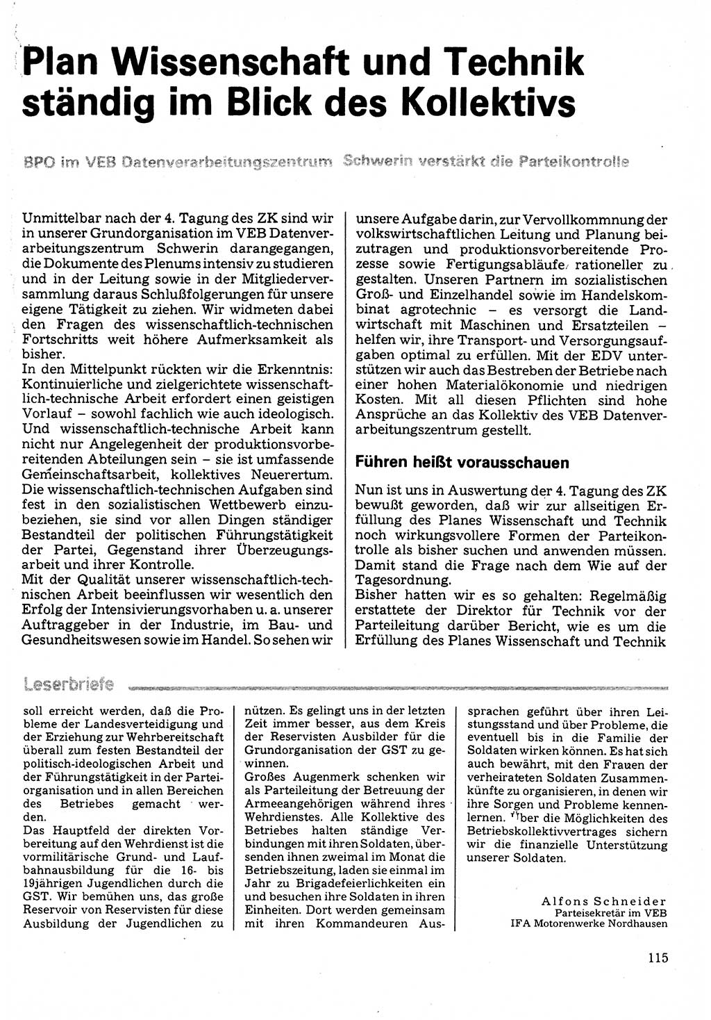 Neuer Weg (NW), Organ des Zentralkomitees (ZK) der SED (Sozialistische Einheitspartei Deutschlands) für Fragen des Parteilebens, 32. Jahrgang [Deutsche Demokratische Republik (DDR)] 1977, Seite 115 (NW ZK SED DDR 1977, S. 115)