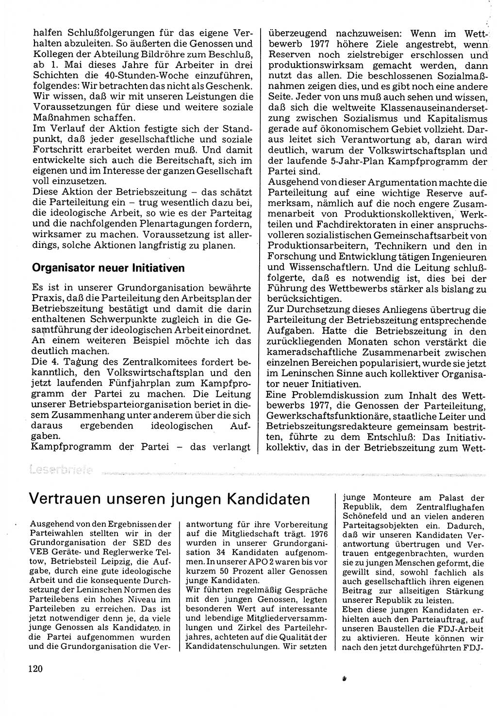 Neuer Weg (NW), Organ des Zentralkomitees (ZK) der SED (Sozialistische Einheitspartei Deutschlands) für Fragen des Parteilebens, 32. Jahrgang [Deutsche Demokratische Republik (DDR)] 1977, Seite 120 (NW ZK SED DDR 1977, S. 120)