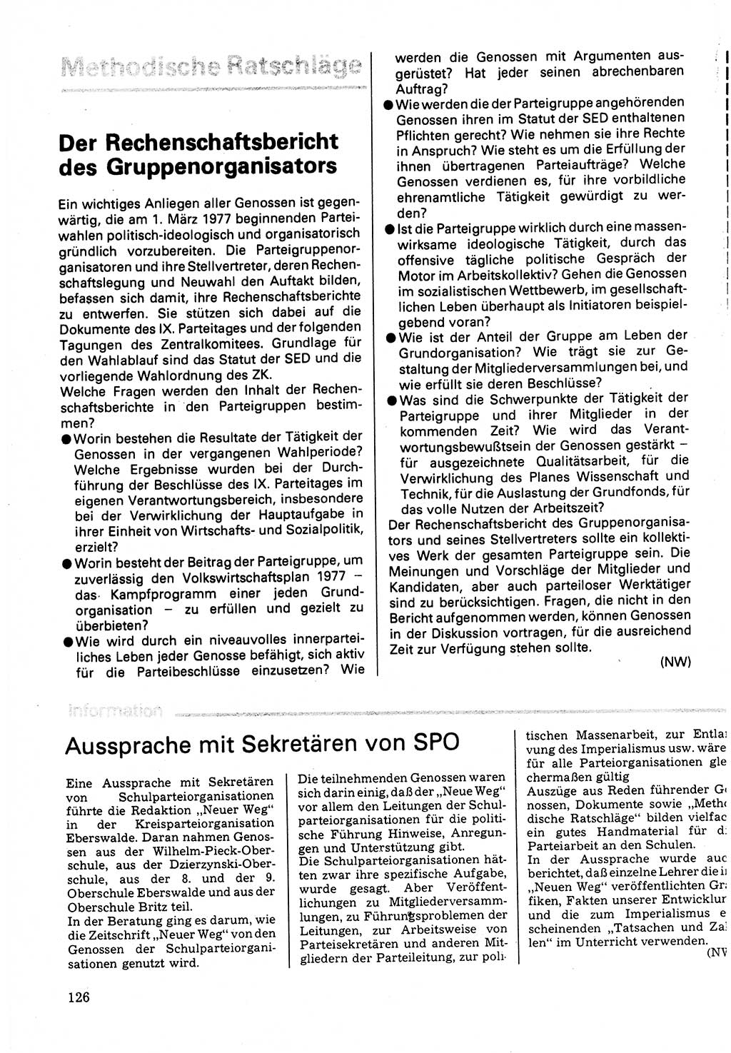 Neuer Weg (NW), Organ des Zentralkomitees (ZK) der SED (Sozialistische Einheitspartei Deutschlands) für Fragen des Parteilebens, 32. Jahrgang [Deutsche Demokratische Republik (DDR)] 1977, Seite 126 (NW ZK SED DDR 1977, S. 126)