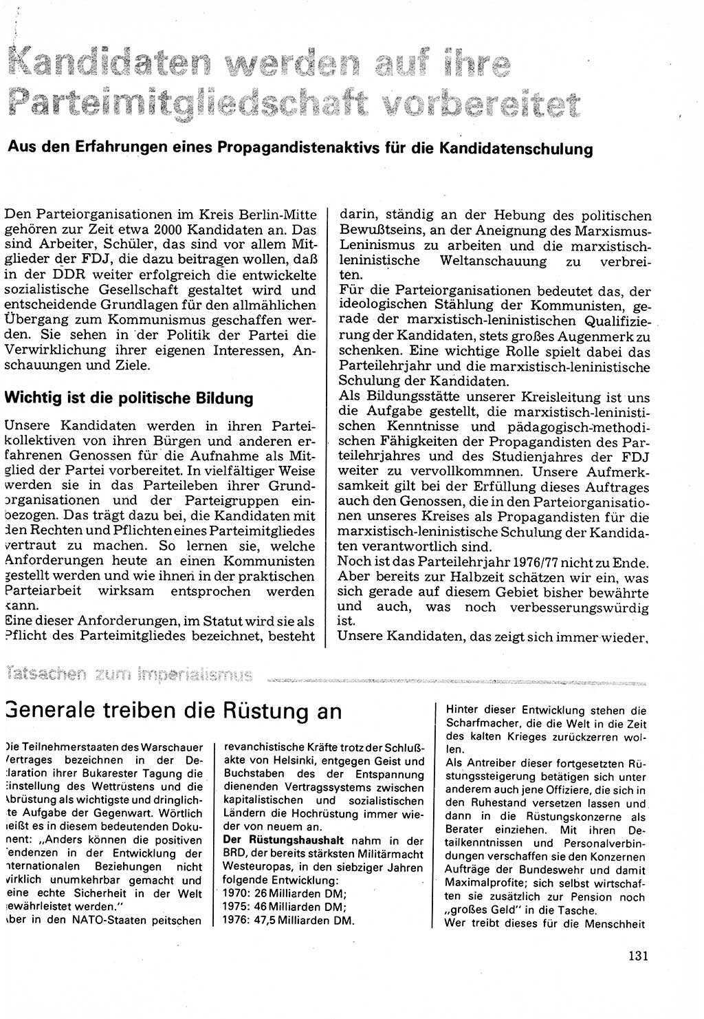 Neuer Weg (NW), Organ des Zentralkomitees (ZK) der SED (Sozialistische Einheitspartei Deutschlands) für Fragen des Parteilebens, 32. Jahrgang [Deutsche Demokratische Republik (DDR)] 1977, Seite 131 (NW ZK SED DDR 1977, S. 131)
