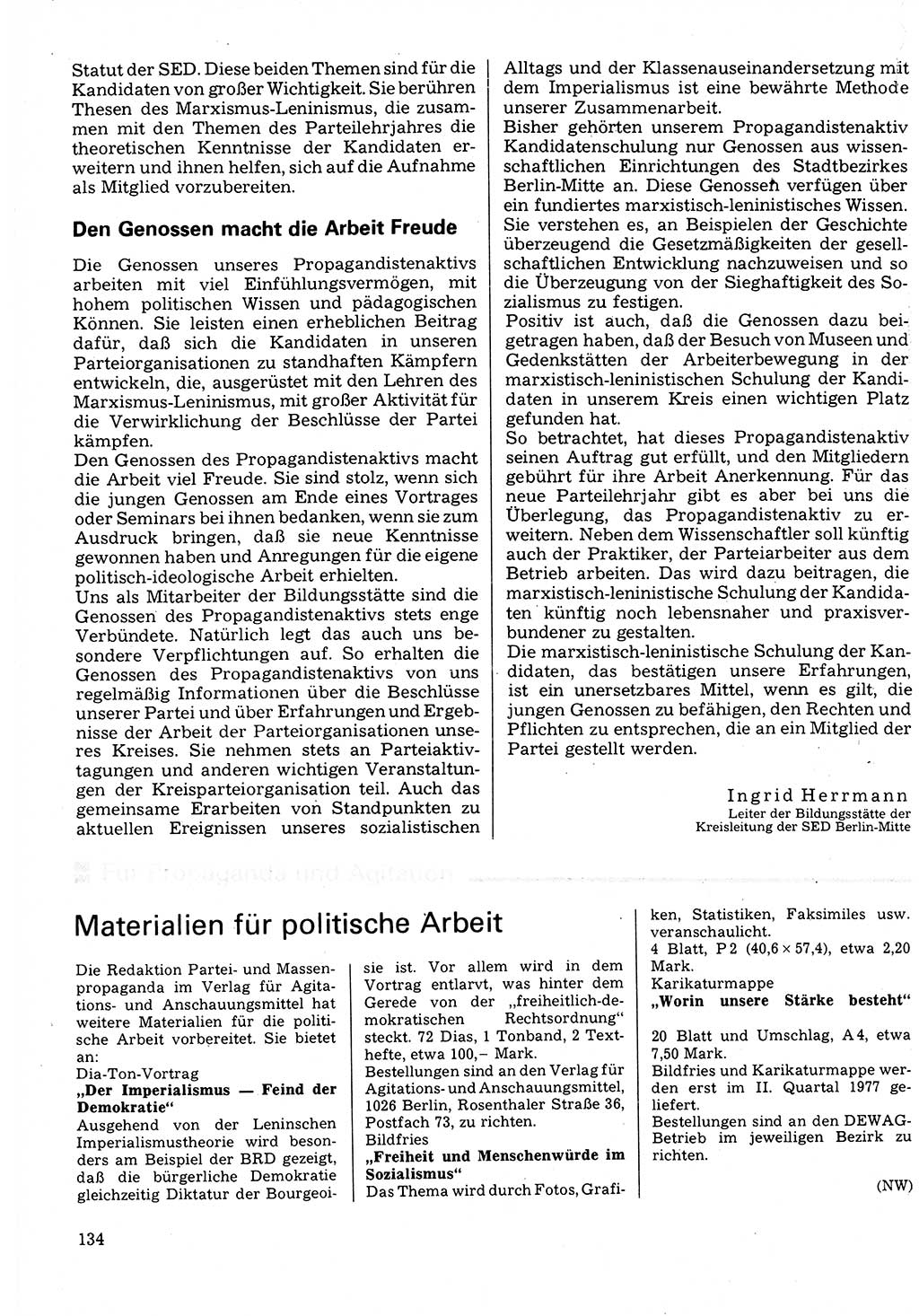 Neuer Weg (NW), Organ des Zentralkomitees (ZK) der SED (Sozialistische Einheitspartei Deutschlands) für Fragen des Parteilebens, 32. Jahrgang [Deutsche Demokratische Republik (DDR)] 1977, Seite 134 (NW ZK SED DDR 1977, S. 134)