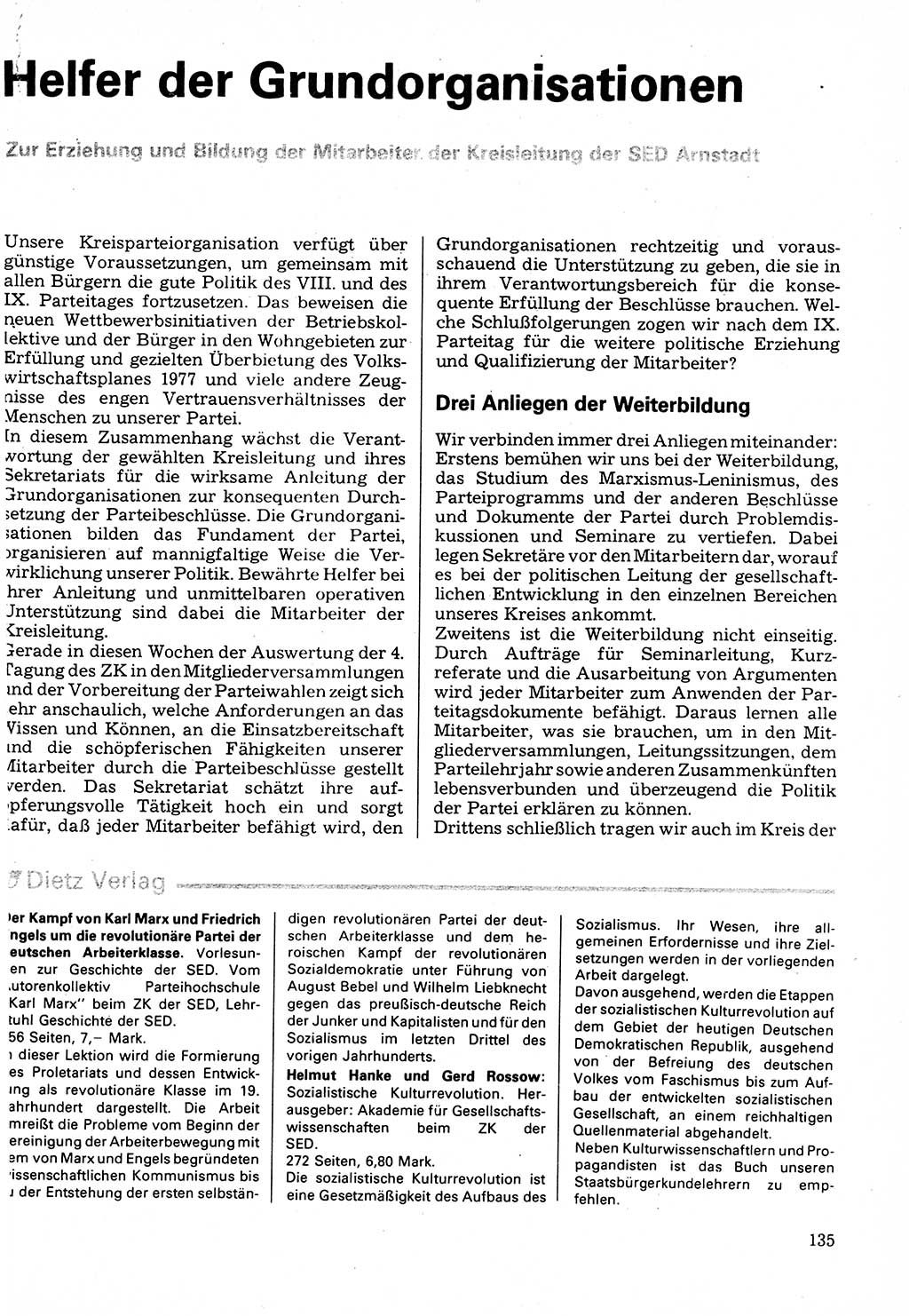 Neuer Weg (NW), Organ des Zentralkomitees (ZK) der SED (Sozialistische Einheitspartei Deutschlands) für Fragen des Parteilebens, 32. Jahrgang [Deutsche Demokratische Republik (DDR)] 1977, Seite 135 (NW ZK SED DDR 1977, S. 135)