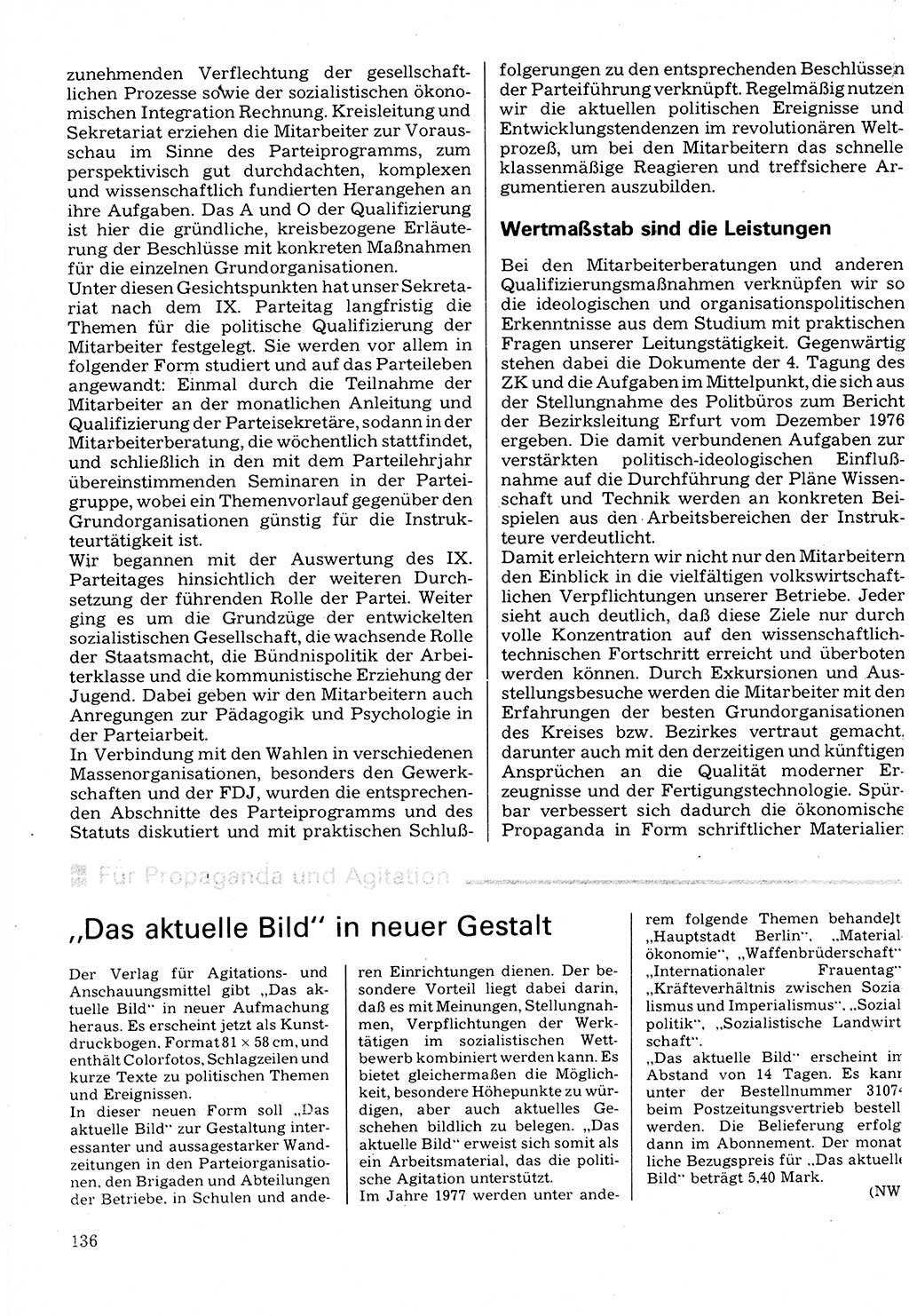 Neuer Weg (NW), Organ des Zentralkomitees (ZK) der SED (Sozialistische Einheitspartei Deutschlands) für Fragen des Parteilebens, 32. Jahrgang [Deutsche Demokratische Republik (DDR)] 1977, Seite 136 (NW ZK SED DDR 1977, S. 136)