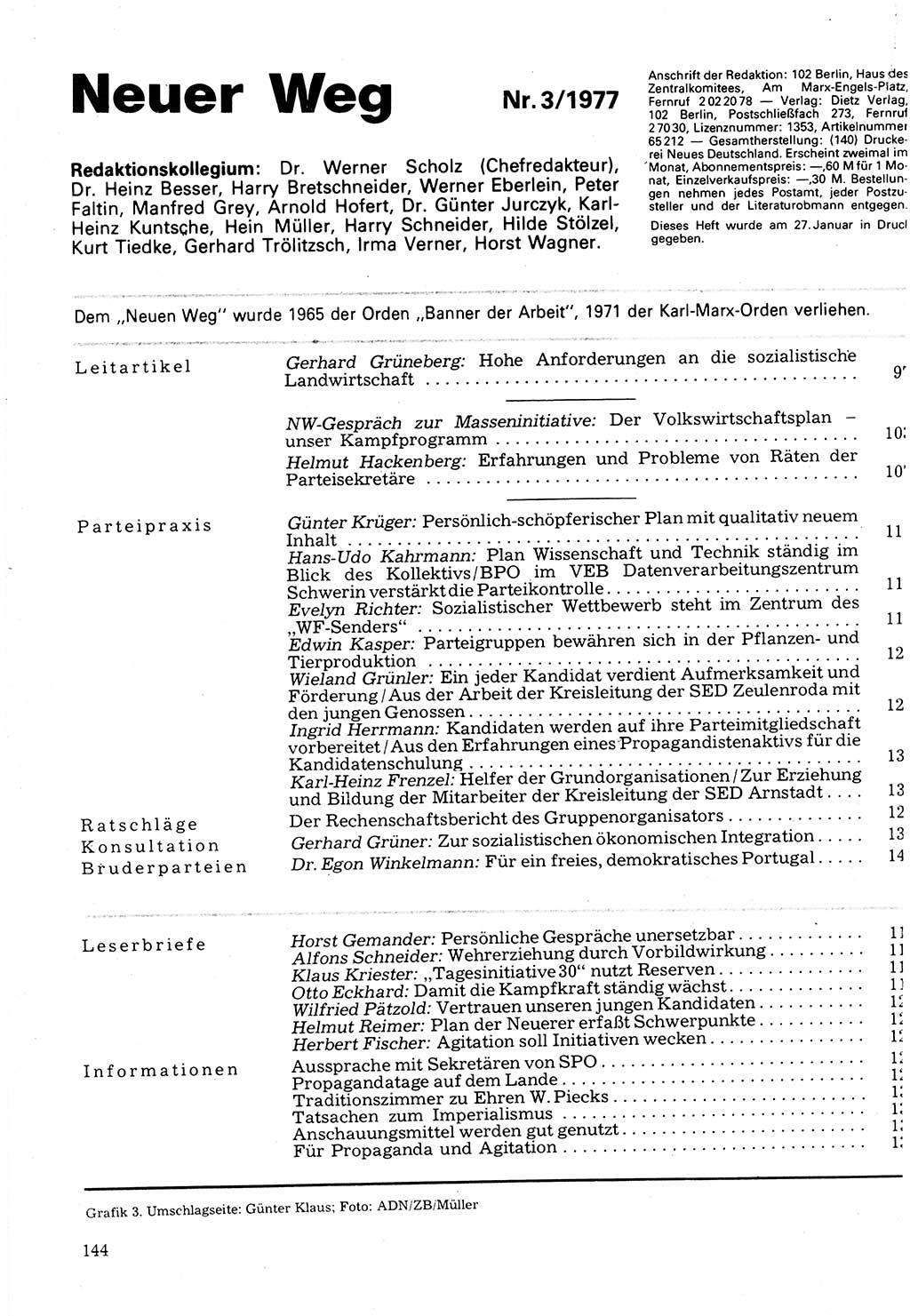 Neuer Weg (NW), Organ des Zentralkomitees (ZK) der SED (Sozialistische Einheitspartei Deutschlands) für Fragen des Parteilebens, 32. Jahrgang [Deutsche Demokratische Republik (DDR)] 1977, Seite 144 (NW ZK SED DDR 1977, S. 144)