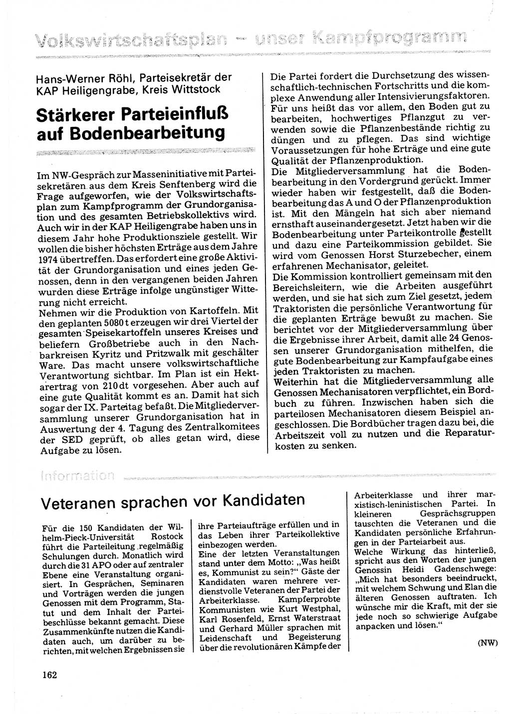 Neuer Weg (NW), Organ des Zentralkomitees (ZK) der SED (Sozialistische Einheitspartei Deutschlands) für Fragen des Parteilebens, 32. Jahrgang [Deutsche Demokratische Republik (DDR)] 1977, Seite 162 (NW ZK SED DDR 1977, S. 162)
