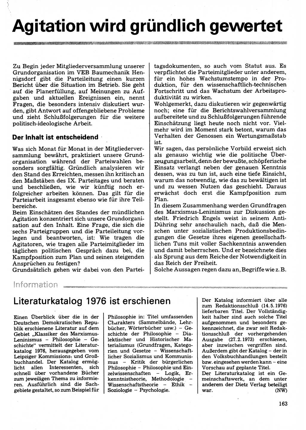 Neuer Weg (NW), Organ des Zentralkomitees (ZK) der SED (Sozialistische Einheitspartei Deutschlands) für Fragen des Parteilebens, 32. Jahrgang [Deutsche Demokratische Republik (DDR)] 1977, Seite 163 (NW ZK SED DDR 1977, S. 163)