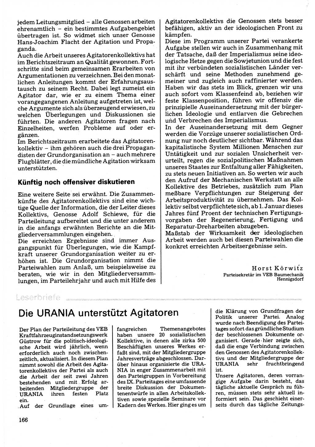 Neuer Weg (NW), Organ des Zentralkomitees (ZK) der SED (Sozialistische Einheitspartei Deutschlands) für Fragen des Parteilebens, 32. Jahrgang [Deutsche Demokratische Republik (DDR)] 1977, Seite 166 (NW ZK SED DDR 1977, S. 166)