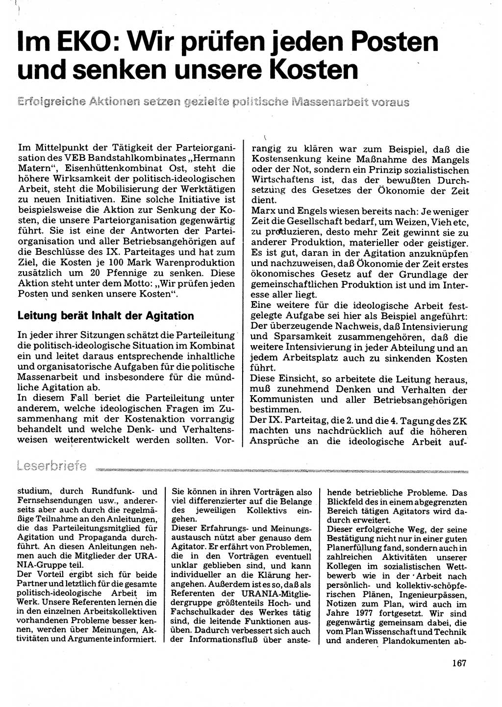 Neuer Weg (NW), Organ des Zentralkomitees (ZK) der SED (Sozialistische Einheitspartei Deutschlands) für Fragen des Parteilebens, 32. Jahrgang [Deutsche Demokratische Republik (DDR)] 1977, Seite 167 (NW ZK SED DDR 1977, S. 167)