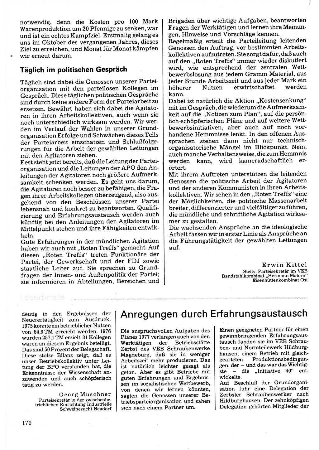 Neuer Weg (NW), Organ des Zentralkomitees (ZK) der SED (Sozialistische Einheitspartei Deutschlands) für Fragen des Parteilebens, 32. Jahrgang [Deutsche Demokratische Republik (DDR)] 1977, Seite 170 (NW ZK SED DDR 1977, S. 170)