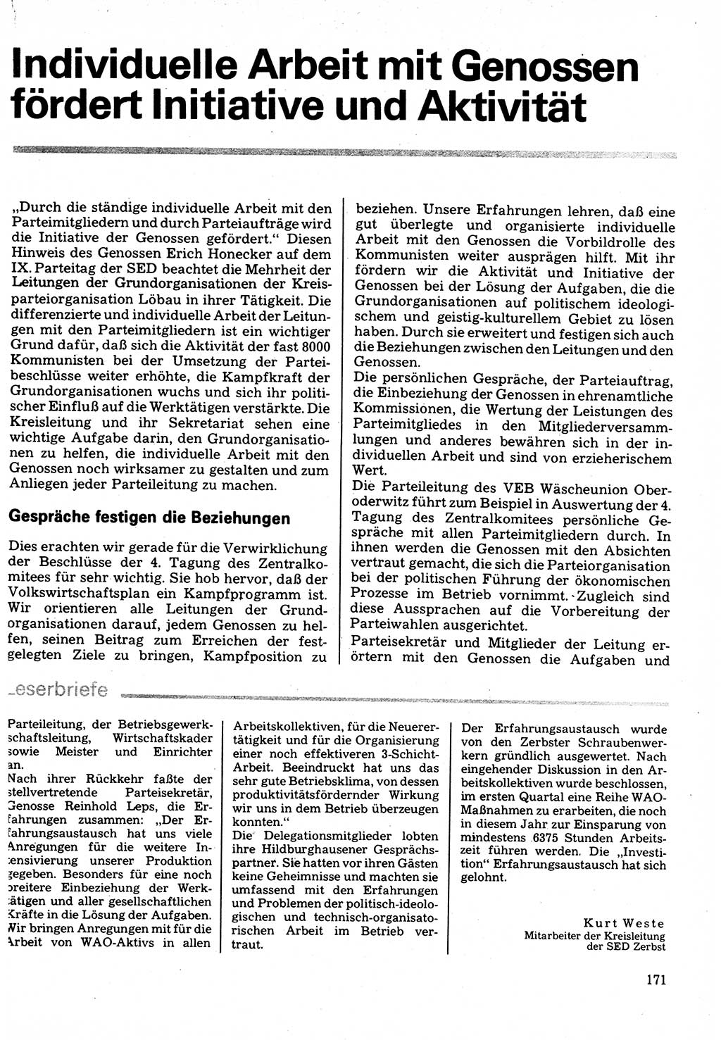 Neuer Weg (NW), Organ des Zentralkomitees (ZK) der SED (Sozialistische Einheitspartei Deutschlands) für Fragen des Parteilebens, 32. Jahrgang [Deutsche Demokratische Republik (DDR)] 1977, Seite 171 (NW ZK SED DDR 1977, S. 171)