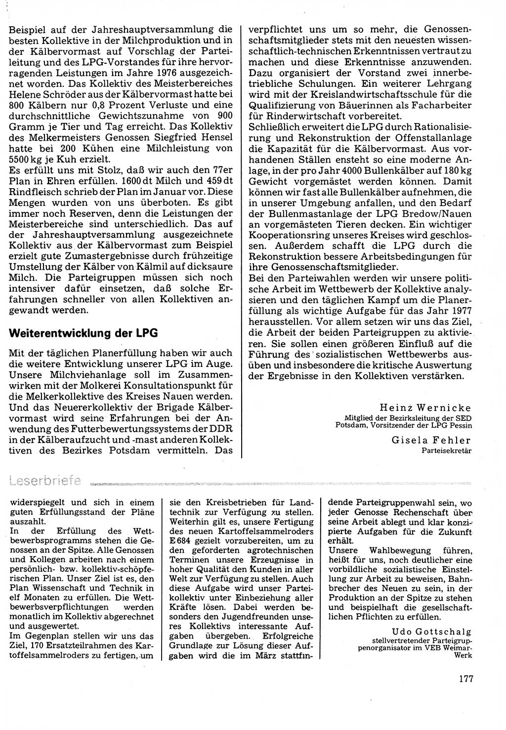 Neuer Weg (NW), Organ des Zentralkomitees (ZK) der SED (Sozialistische Einheitspartei Deutschlands) für Fragen des Parteilebens, 32. Jahrgang [Deutsche Demokratische Republik (DDR)] 1977, Seite 177 (NW ZK SED DDR 1977, S. 177)