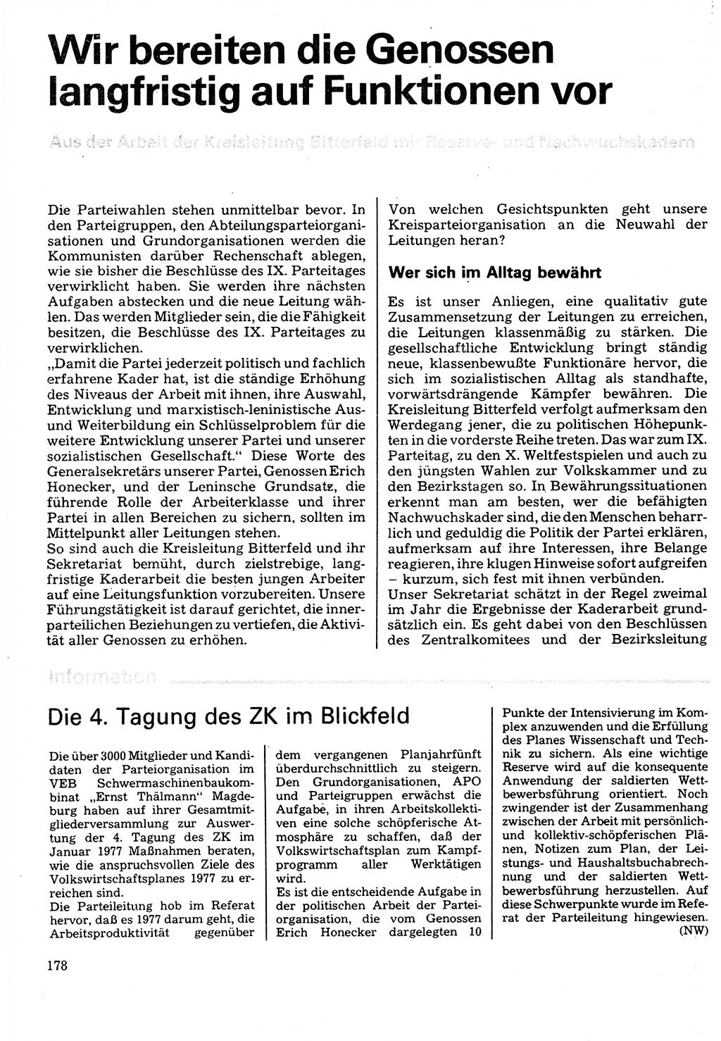 Neuer Weg (NW), Organ des Zentralkomitees (ZK) der SED (Sozialistische Einheitspartei Deutschlands) für Fragen des Parteilebens, 32. Jahrgang [Deutsche Demokratische Republik (DDR)] 1977, Seite 178 (NW ZK SED DDR 1977, S. 178)