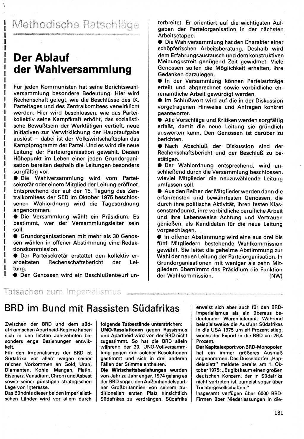 Neuer Weg (NW), Organ des Zentralkomitees (ZK) der SED (Sozialistische Einheitspartei Deutschlands) für Fragen des Parteilebens, 32. Jahrgang [Deutsche Demokratische Republik (DDR)] 1977, Seite 181 (NW ZK SED DDR 1977, S. 181)