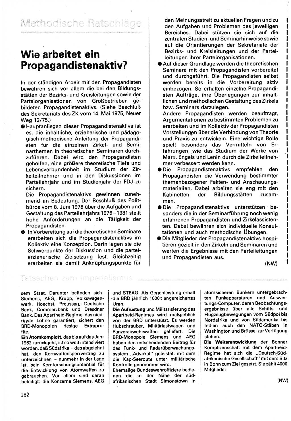 Neuer Weg (NW), Organ des Zentralkomitees (ZK) der SED (Sozialistische Einheitspartei Deutschlands) für Fragen des Parteilebens, 32. Jahrgang [Deutsche Demokratische Republik (DDR)] 1977, Seite 182 (NW ZK SED DDR 1977, S. 182)