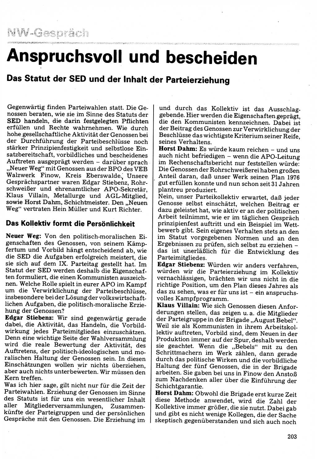 Neuer Weg (NW), Organ des Zentralkomitees (ZK) der SED (Sozialistische Einheitspartei Deutschlands) für Fragen des Parteilebens, 32. Jahrgang [Deutsche Demokratische Republik (DDR)] 1977, Seite 203 (NW ZK SED DDR 1977, S. 203)