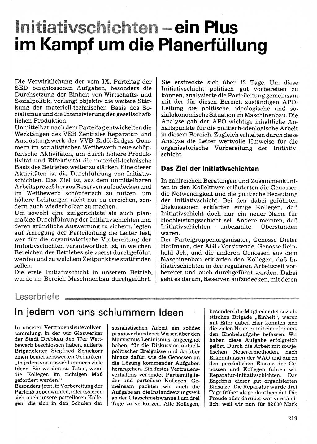 Neuer Weg (NW), Organ des Zentralkomitees (ZK) der SED (Sozialistische Einheitspartei Deutschlands) für Fragen des Parteilebens, 32. Jahrgang [Deutsche Demokratische Republik (DDR)] 1977, Seite 219 (NW ZK SED DDR 1977, S. 219)