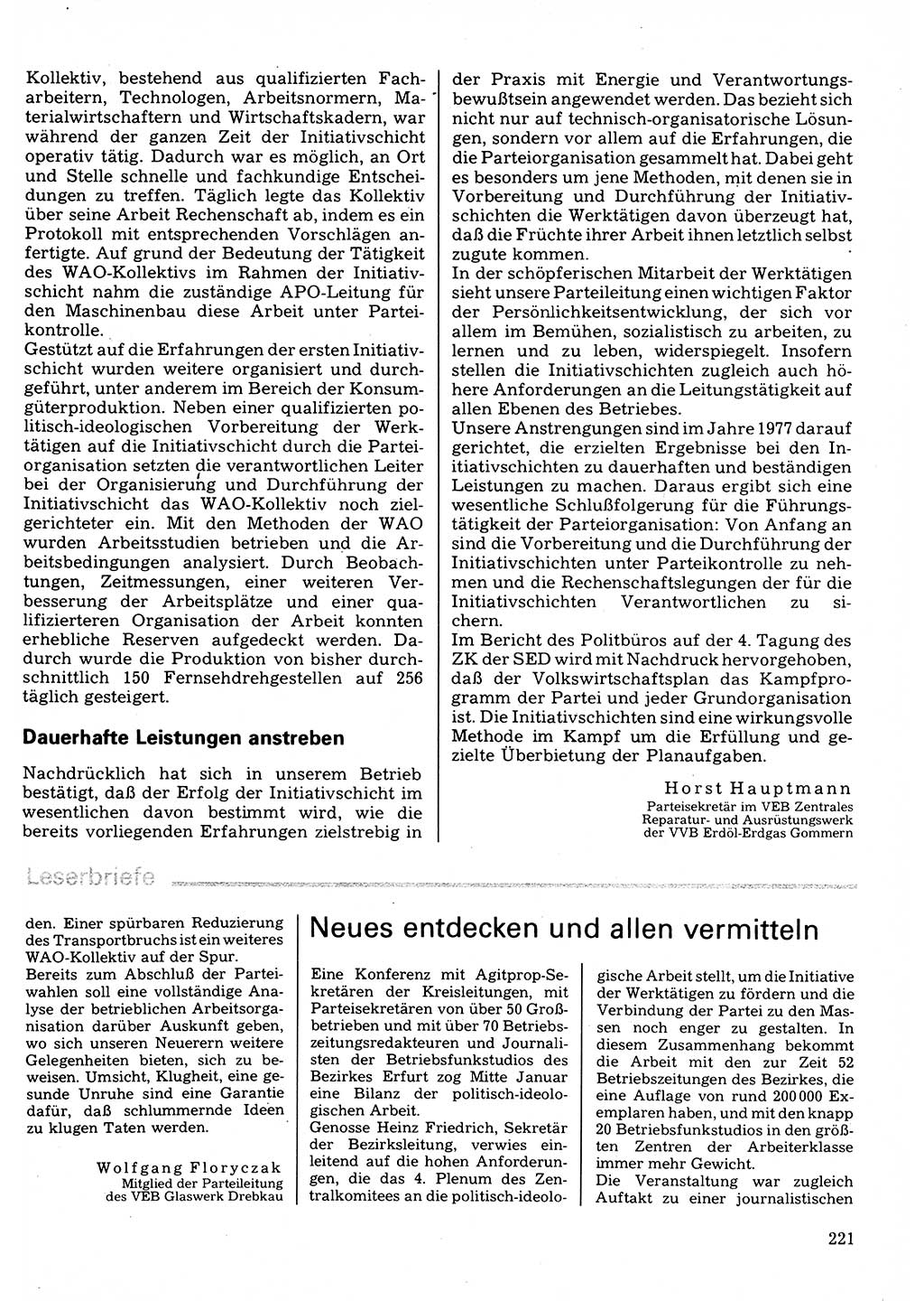 Neuer Weg (NW), Organ des Zentralkomitees (ZK) der SED (Sozialistische Einheitspartei Deutschlands) für Fragen des Parteilebens, 32. Jahrgang [Deutsche Demokratische Republik (DDR)] 1977, Seite 221 (NW ZK SED DDR 1977, S. 221)