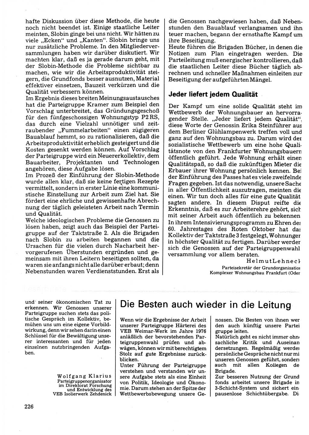 Neuer Weg (NW), Organ des Zentralkomitees (ZK) der SED (Sozialistische Einheitspartei Deutschlands) für Fragen des Parteilebens, 32. Jahrgang [Deutsche Demokratische Republik (DDR)] 1977, Seite 226 (NW ZK SED DDR 1977, S. 226)